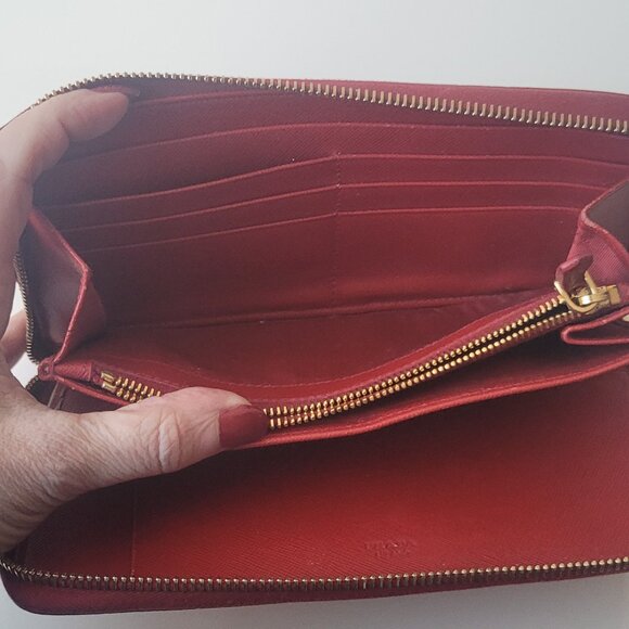 PRADA Red  Leather Zip Around Wallet - Picture 16 of 16